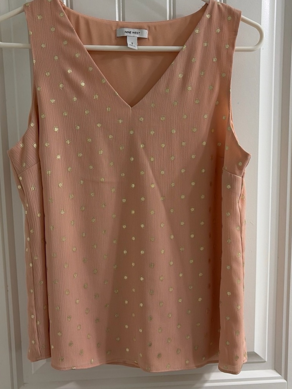 Nine West Peach Sleeveless V-Neck Blouse with Gold Dot Accent